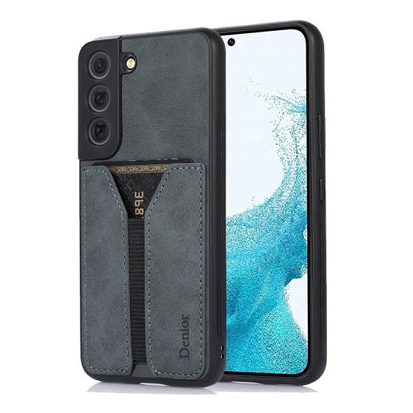 Denior For Samsung Galaxy S22 Leather Case with Elastic Wallet Card Holder Slot Pocket Cover - Grey Denior For Samsung Galaxy S22 Leather Case with Elastic Wallet Card Holder Slot Pocket Cover - Grey